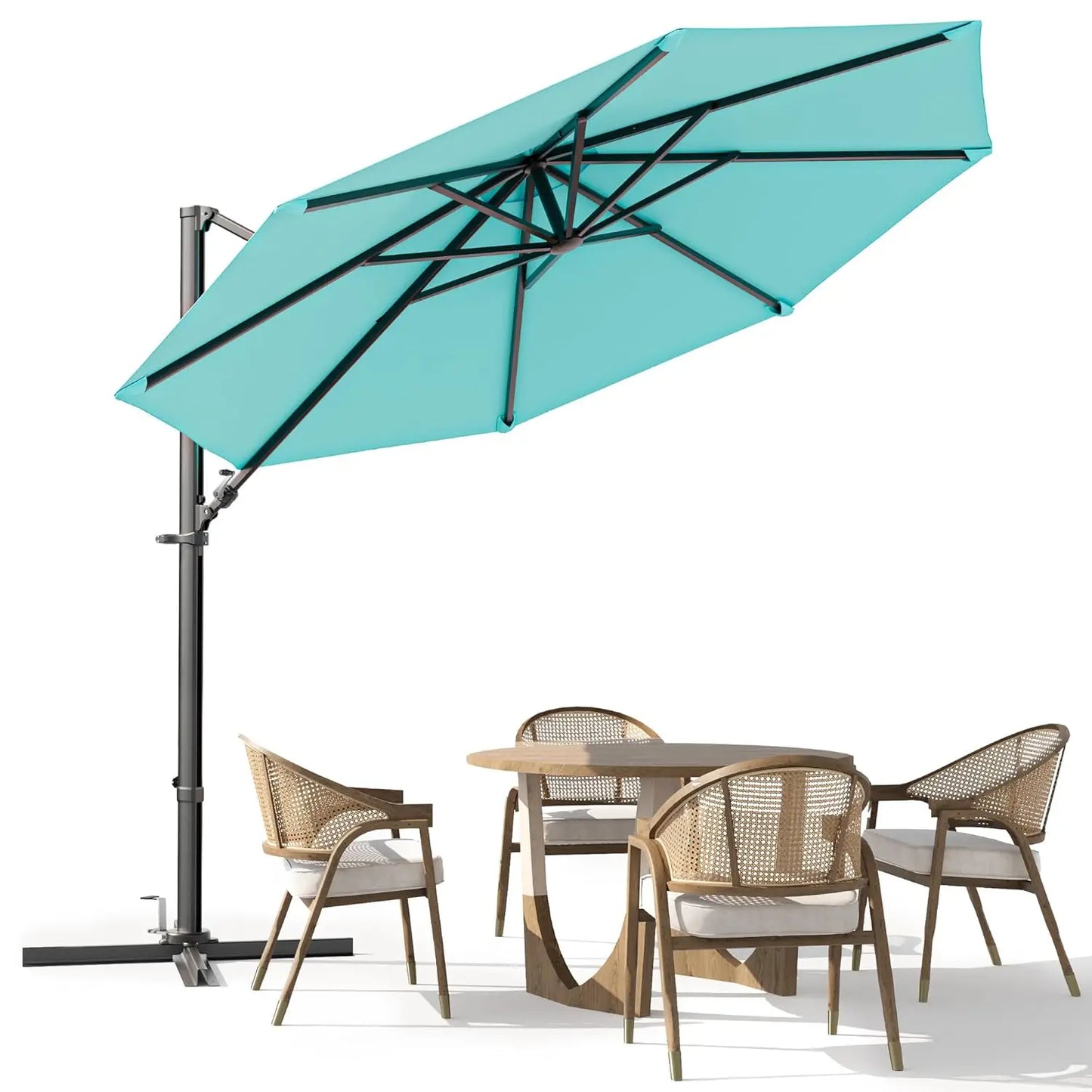 10FT Outdoor Patio Umbrella with High Pedel and 4 Gear Heights, Large Offset Market Umbrella with 360-degree, Customized