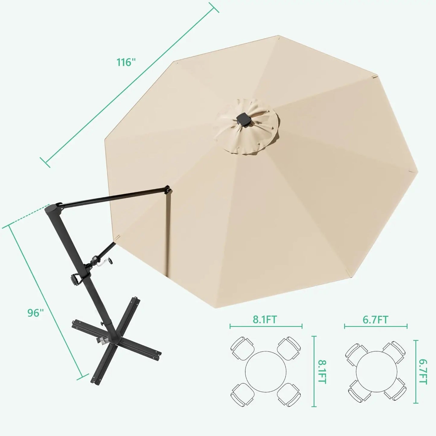 10FT Outdoor Patio Umbrella with High Pedel and 4 Gear Heights, Large Offset Market Umbrella with 360-degree, Customized