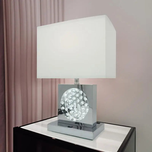 Luxury Crystal Accent Table Lamp LED Touch Lamp Rectangular Shade Chrome Finish