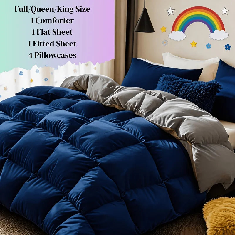 usCosybay 1pcs/2pcs/7pcs Large Comforter Set King Size, Red/Orange/Green 7pcs Luxury Cool Fitted Sheet Set with 14" Pocket, Queen Size Bed Sheet, 4pcs Large Pillow Cover, Luxury Bedding, Valentine's Day Bed In A Bag, Queen Si