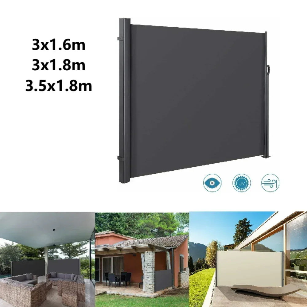 Retractable Side Awning Garden Sun Shade Screen Privacy Divider Deck Wind Fence Pool Shed Awning PU Coated