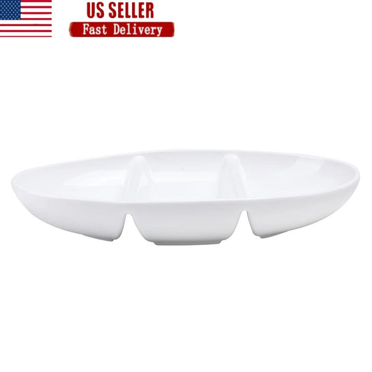 Porcelain Divided Bowl Three-Compartment Ceramic Serving Dish Ideal Snacks Soups Salads Chips Pasta Microwave Dishwasher Safe