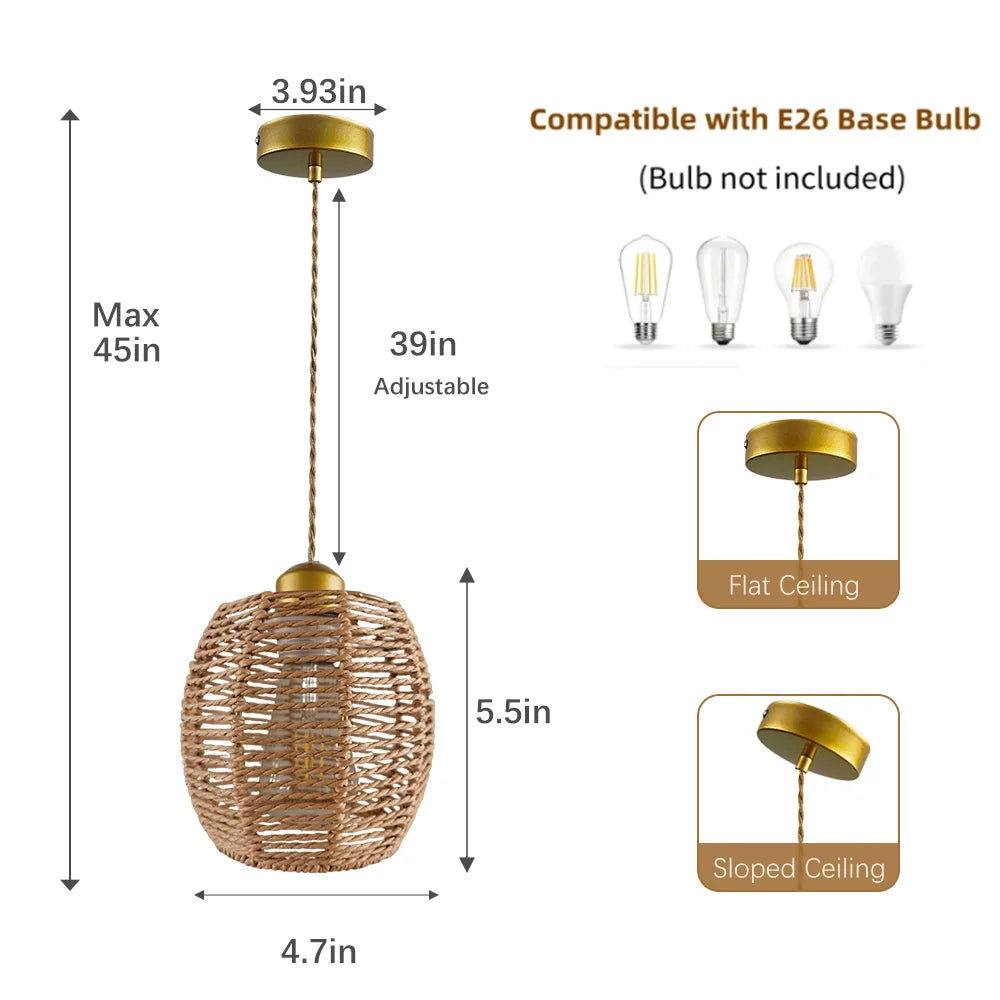 Ceiling chandelier,dining room pendant lights,E26 base,modern pendant lights,Height adjustable, Hand-Woven
