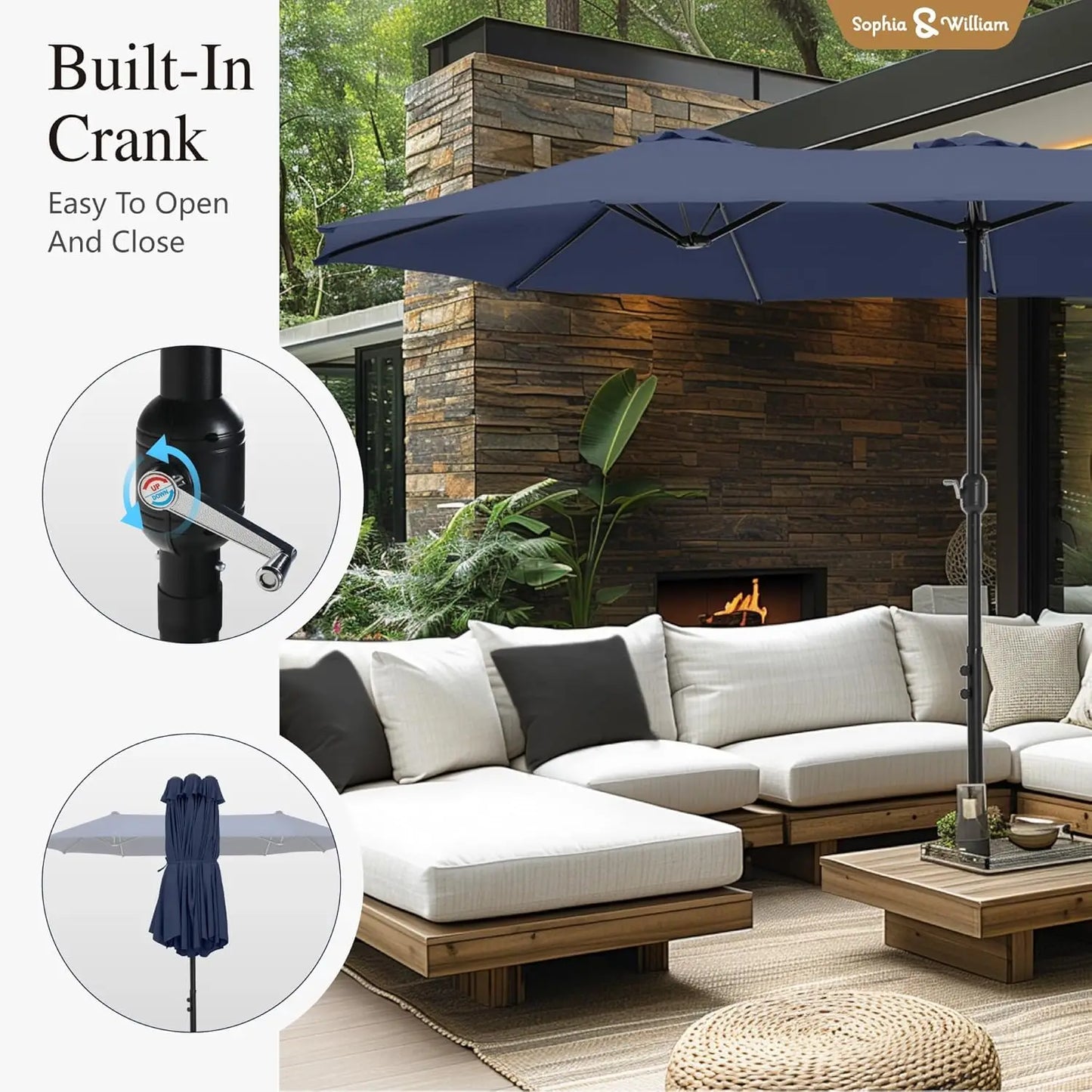 Patio Outdoor Table and Chairs Set with Umbrella Navy, Patio Dining Sets for 6, 7 Pieces Patio Table Set for Backyard, Custom