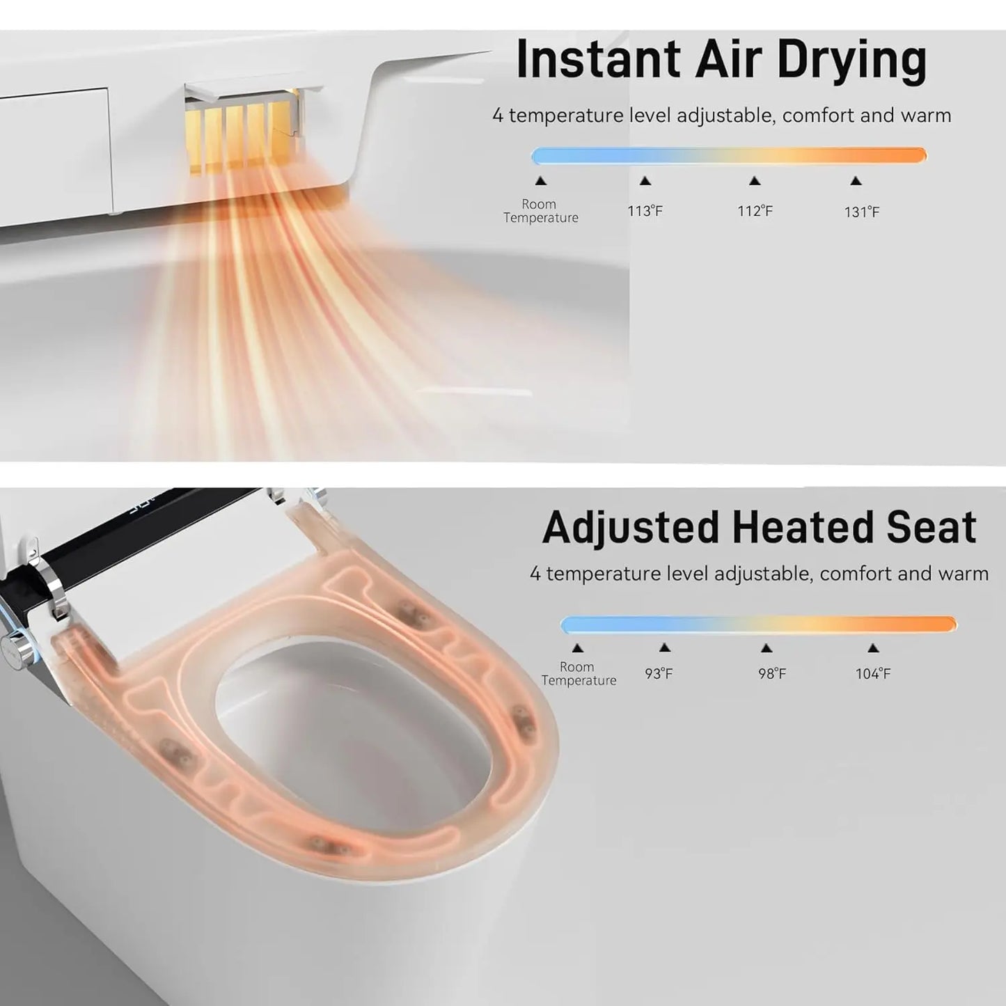Black Smart Toilet with Bidet Built In, Heated Seat, Warm Water and Dry,ADA Comfort Height Foot Sensor and Night, Customized