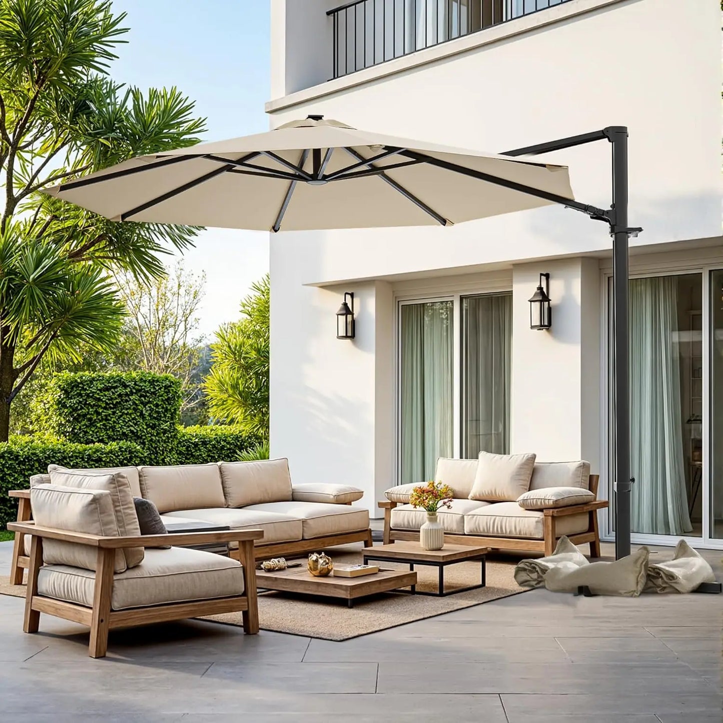 10FT Outdoor Patio Umbrella with High Pedel and 4 Gear Heights, Large Offset Market Umbrella with 360-degree, Customized