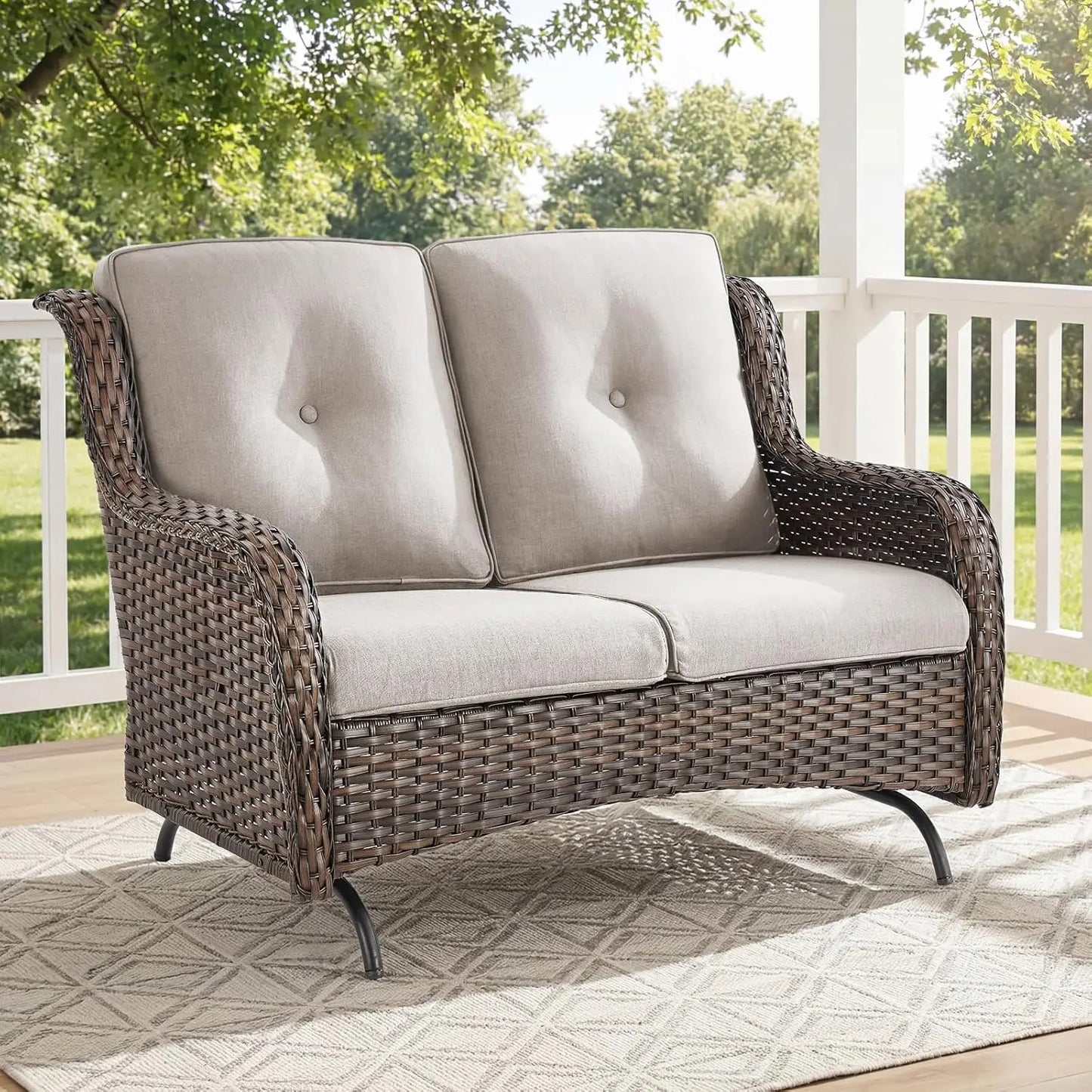 Patio Loveseat Sofa, Outdoor Wicker Loveseat with Luxury Thick Cushion, All-Weather Patio Furniture Set, Outdoor, Customized