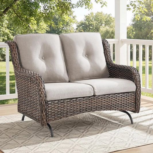 Patio Loveseat Sofa, Outdoor Wicker Loveseat with Luxury Thick Cushion, All-Weather Patio Furniture Set, Outdoor, Customized