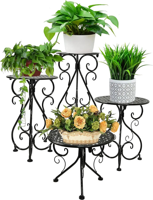 4-Pack Heavy Duty Metal Plant Stands for Indoor Outdoor Use, Rustproof Iron Holder with Protective Pads