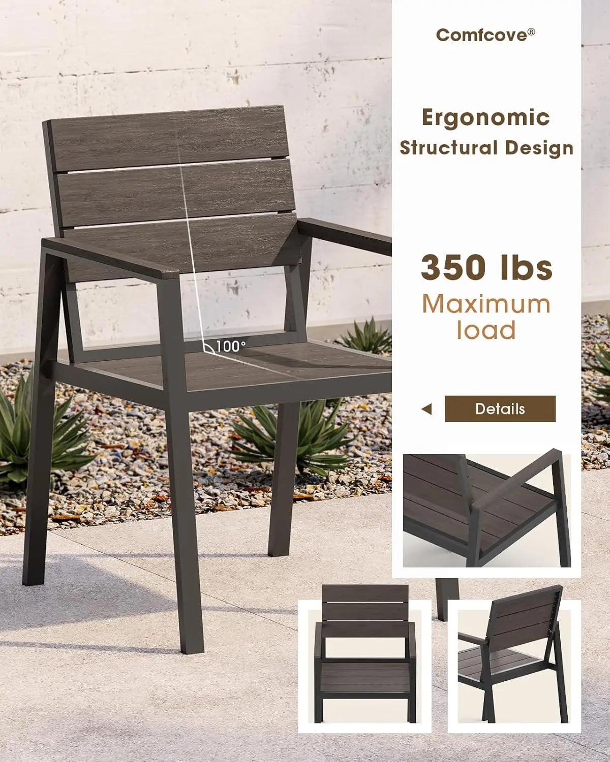 Outdoor Dining Set for 6, Aluminum Patio HDPS Outdooor Table and Chairs Set with Umbrella Hole, All Weather Patio, Custom