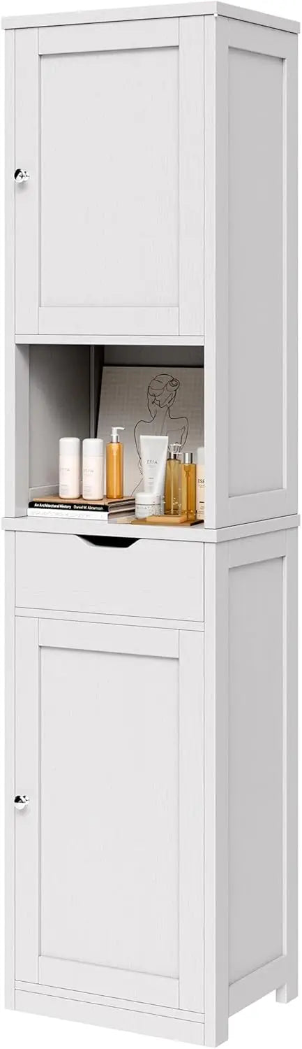 Tall Bathroom Storage Cabinet, 64”H Narrow Storage Unit for Small Spaces, Freestanding Modern Cabinet with Adjustable Shelves