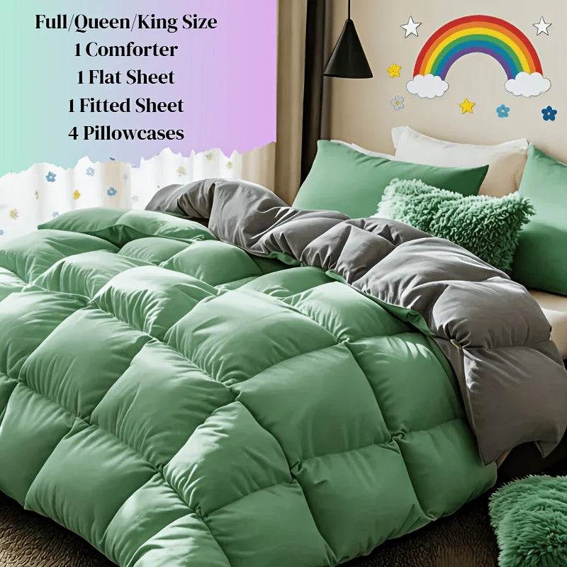 usCosybay 1pcs/2pcs/7pcs Large Comforter Set King Size, Red/Orange/Green 7pcs Luxury Cool Fitted Sheet Set with 14" Pocket, Queen Size Bed Sheet, 4pcs Large Pillow Cover, Luxury Bedding, Valentine's Day Bed In A Bag, Queen Si