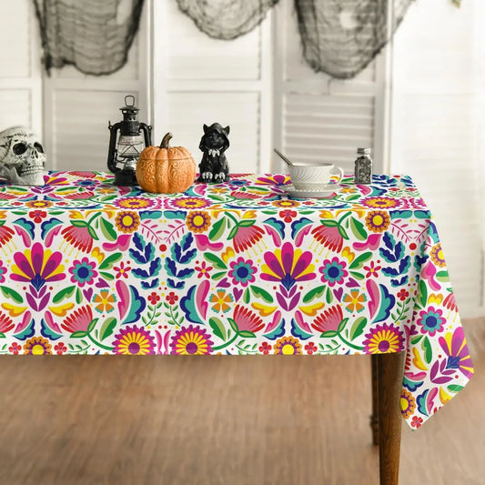 Mexico Day of The Dead Tablecloth Mexico Fiesta Party Decor Dia De Muertos Table Cloth Washable Table Decor Halloween Decoration