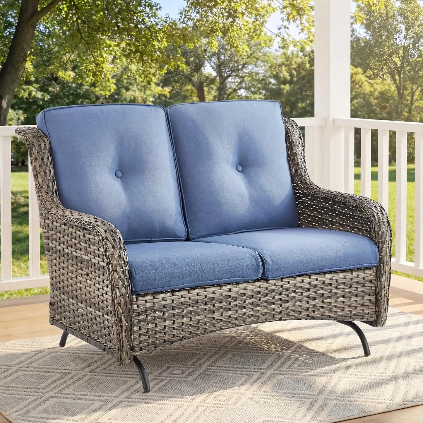 Patio Loveseat Sofa, Outdoor Wicker Loveseat with Luxury Thick Cushion, All-Weather Patio Furniture Set, Outdoor, Customized