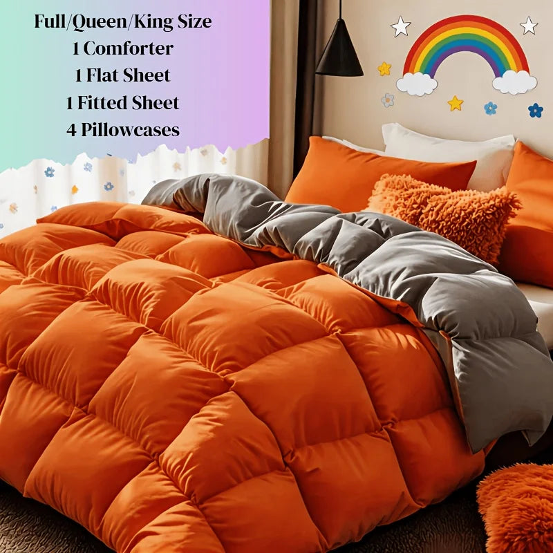 usCosybay 1pcs/2pcs/7pcs Large Comforter Set King Size, Red/Orange/Green 7pcs Luxury Cool Fitted Sheet Set with 14" Pocket, Queen Size Bed Sheet, 4pcs Large Pillow Cover, Luxury Bedding, Valentine's Day Bed In A Bag, Queen Si