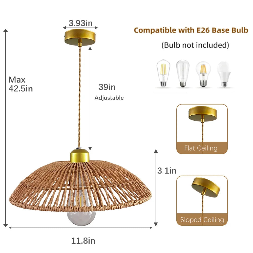 Ceiling chandelier,dining room pendant lights,E26 base,modern pendant lights,Height adjustable, Hand-Woven