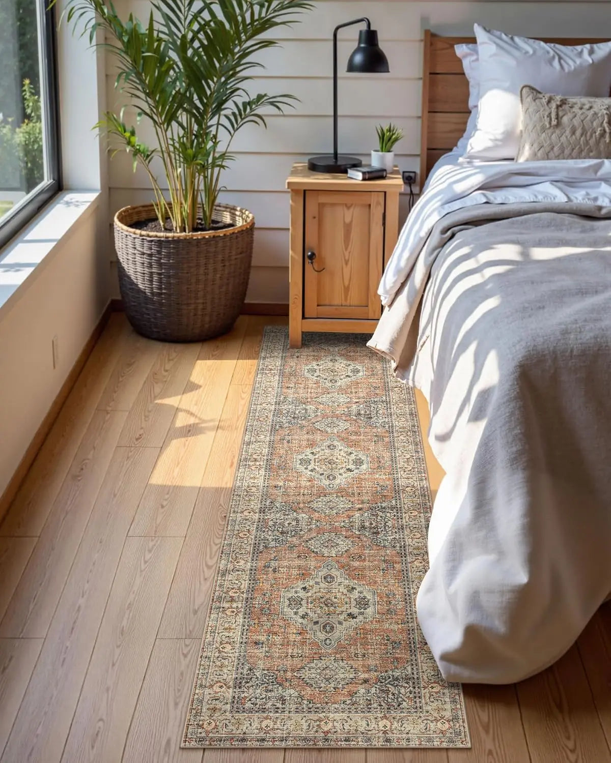 Washable Non-Slip Kitchen Runner Rug, 2x8 Vintage Soft Carpet for Hallway Bathroom Bedroom, Peach/Orange