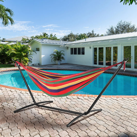 JHK Double Hammock with Space Saving Steel Stand Heavy Duty 2 Person Standing Hammocks 450lb Capacity for Outside Garden Yard