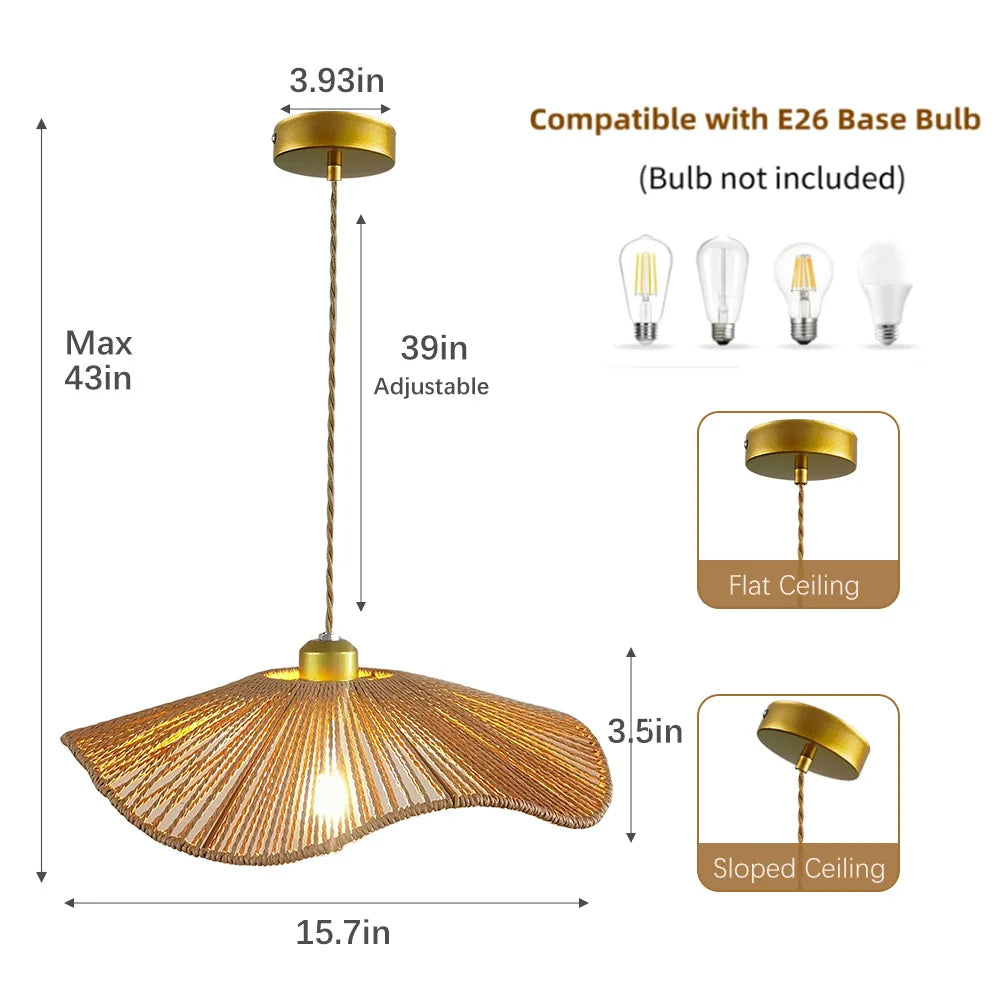 Ceiling chandelier,dining room pendant lights,E26 base,modern pendant lights,Height adjustable, Hand-Woven