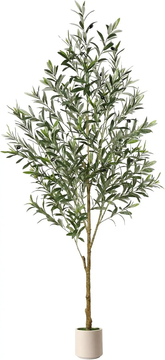6FT Artificial Olive Tree with Lifelike Fruits, Silk Plant in White Planter for Home Office Living Room Decor