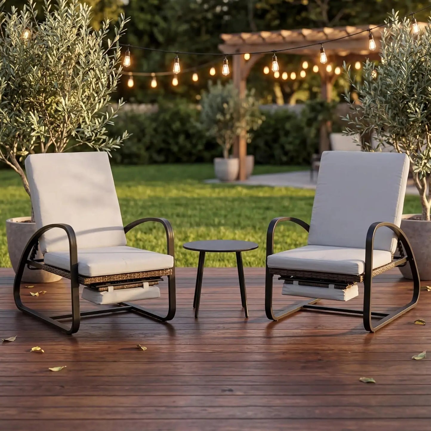 5-Position Adjustable Chaise Lounge Set w/ Table Off-White Outdoor Patio Deck Lawn Garden Furniture Customized