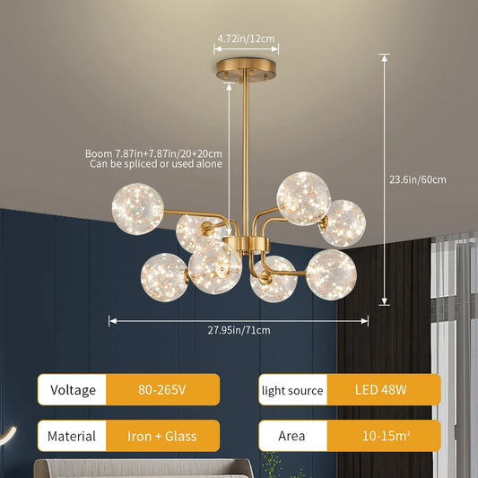 Starry Sky LED Chandelier, Modern Glass Chandelier, Suitable for Living Rooms, Dining Rooms, Bedrooms, Studies, and Art Gallerie
