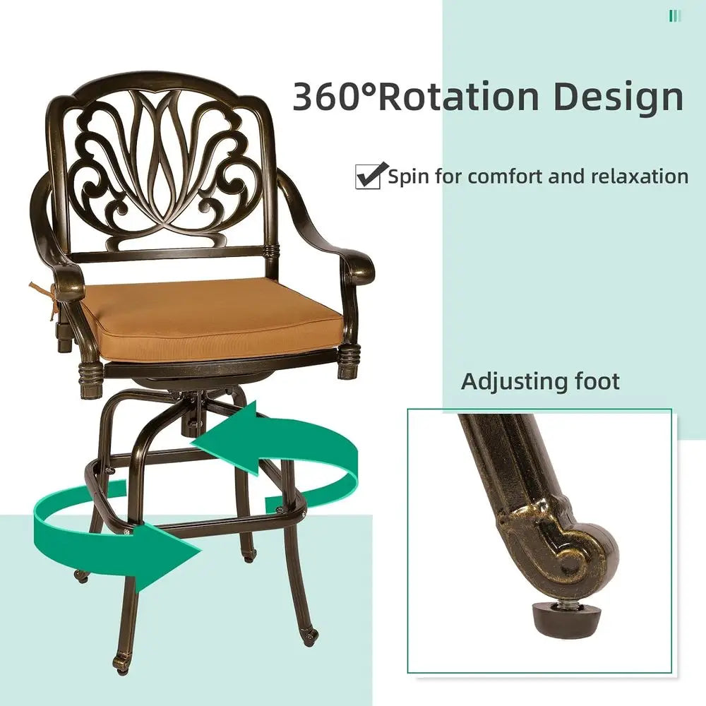 5-Piece Patio Swivel Bar Stools Set, All Weather Cast Aluminum Outdoor Bar Height Bistro Set with 4 Cushioned Bar Chairs & 38.5"