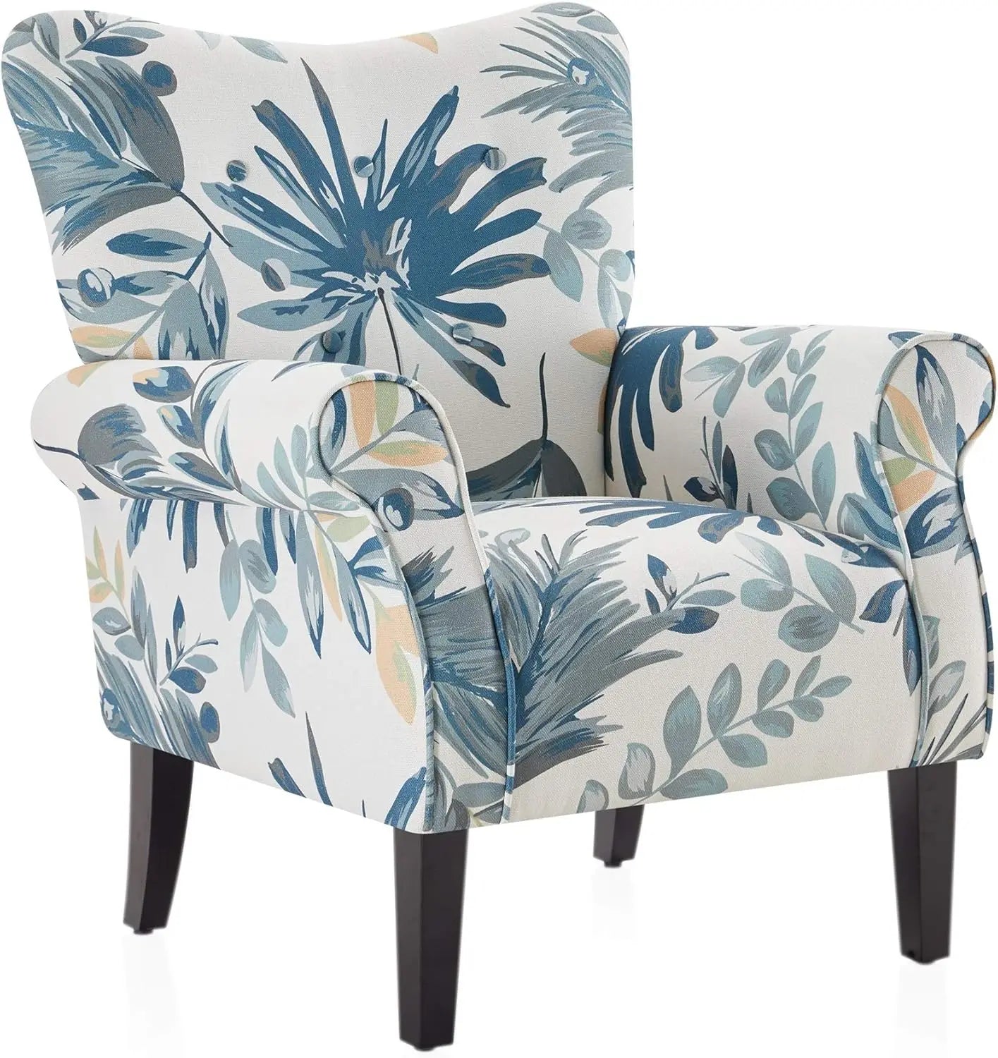 Elegant Wingback Chair, Plush Upholstered Armchair with Wooden Legs, Floral Pattern, for Living Room or Bedroom