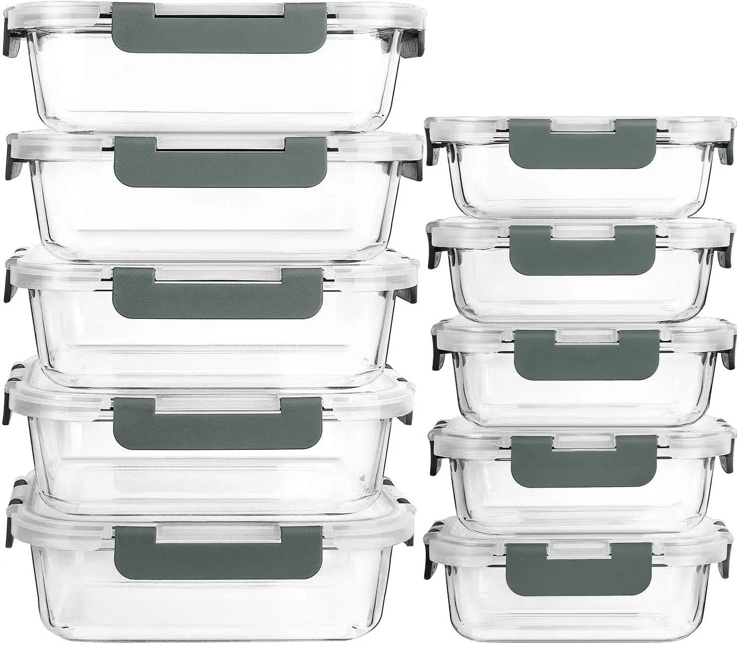 10-Pack Glass Meal Prep Containers with Lids, Airtight Food Storage for Microwave, Oven, Freezer & Dishwasher