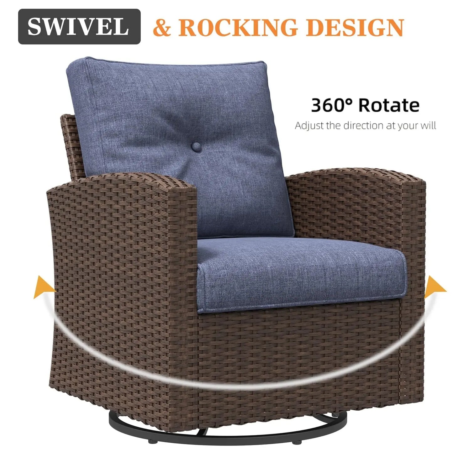 5 Pieces Patio Furniture Swivel Chairs Set, Outdoor Wicker Glider Rocking Chairs with Sofa Set, Customized
