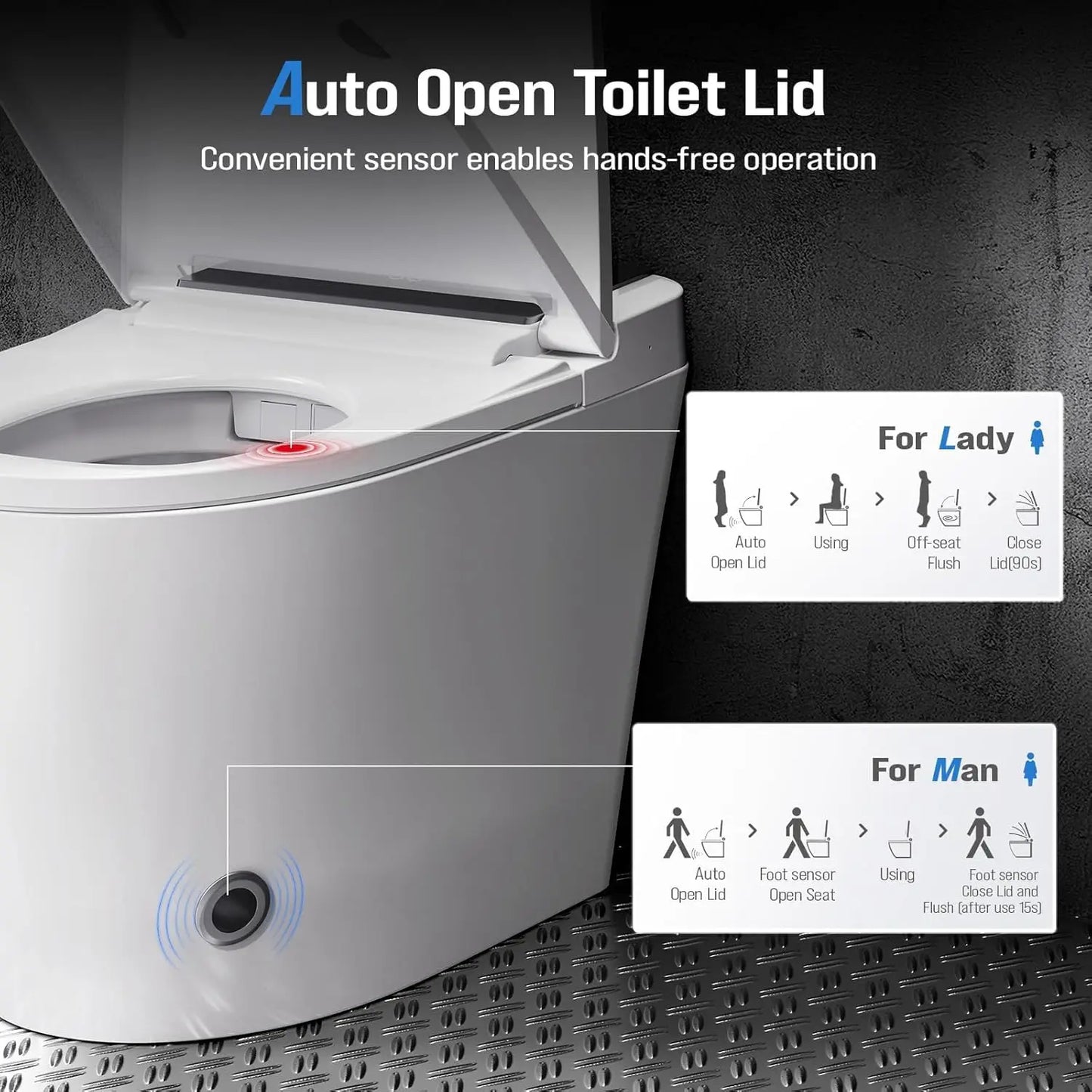 Smart Toilet with Bidet Built In, Heated Seat & Dual Auto Flush, Foot Sensor, Tankless Modern Elongated Electric, Customized