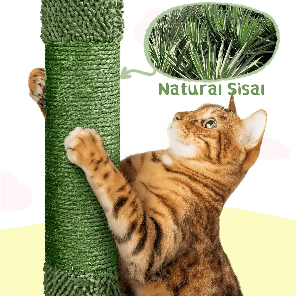 48.5 Tall OasisThemed Cat Tree Indoor FleeceCovered Tower With ching Posts Toys Cat House For Small Medium Cats Green Yell