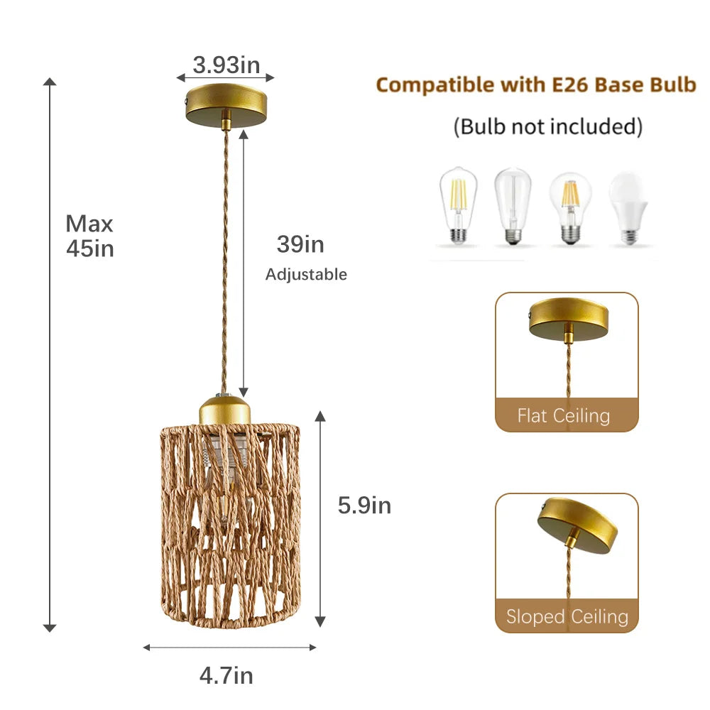 Ceiling chandelier,dining room pendant lights,E26 base,modern pendant lights,Height adjustable, Hand-Woven
