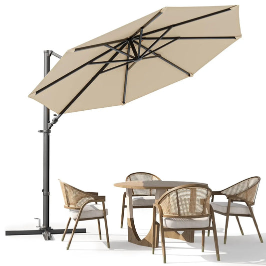 10FT Outdoor Patio Umbrella with High Pedel and 4 Gear Heights, Large Offset Market Umbrella with 360-degree, Customized