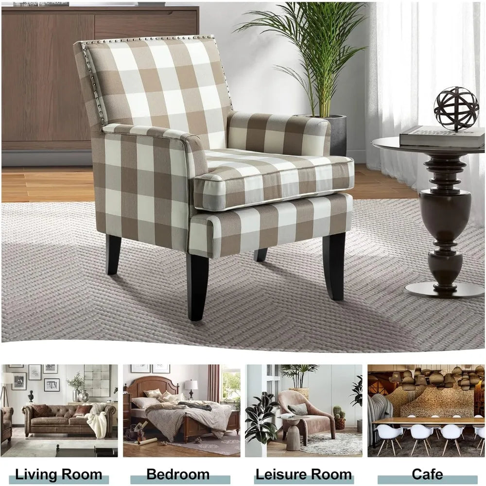 Modern Accent Chair with Arms and Wooden Legs, Mid Century Accent Chair Armchair High Back Rest, Padded Armrest