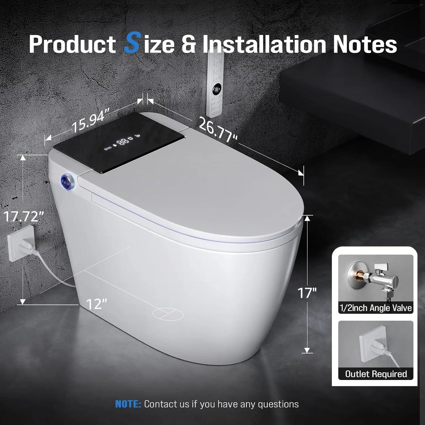 Smart Toilet with Bidet Built In, Heated Seat & Dual Auto Flush, Foot Sensor, Tankless Modern Elongated Electric, Customized