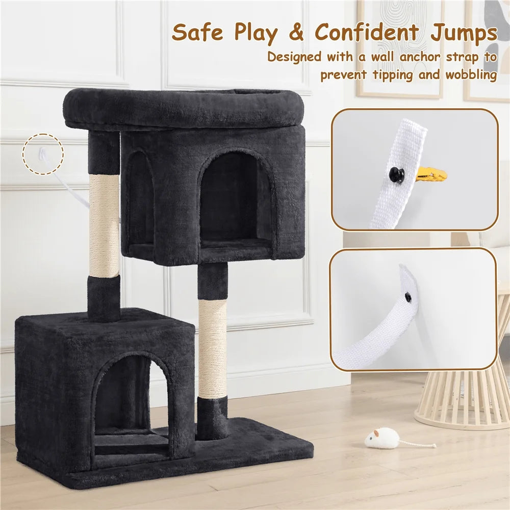 1PC Modern Cat Tree Tower For Small Medium Cats With Cozy Condos, Perch Sisal Posts For ching Play, AntiToppling Indoor Ca