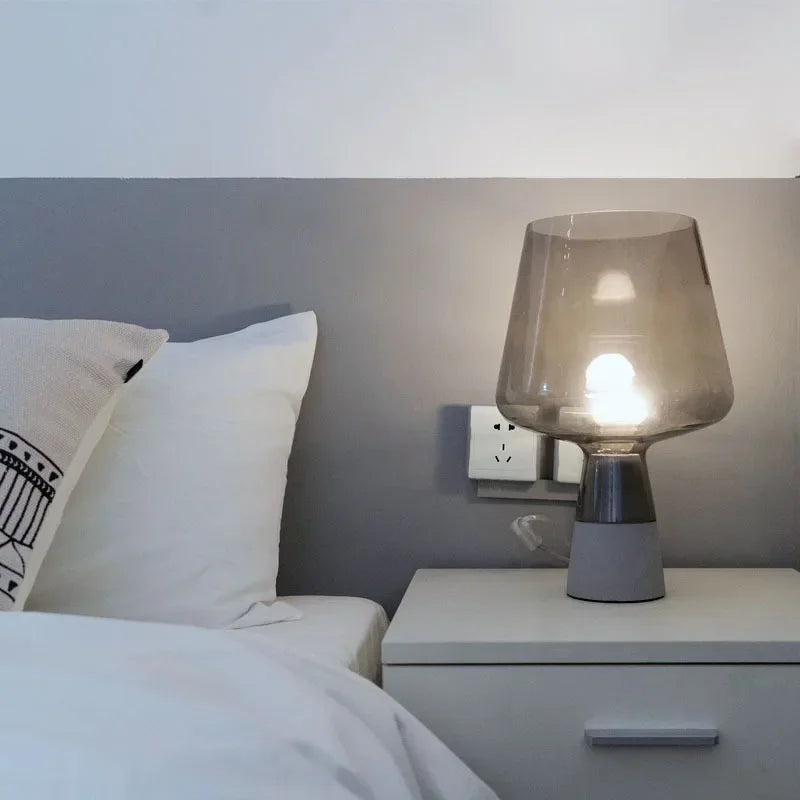 Leimu Table Lamp Modern Cement Table Lights for Bedroom Living Room Bedside Decor Industrial Glass Desk Lamp