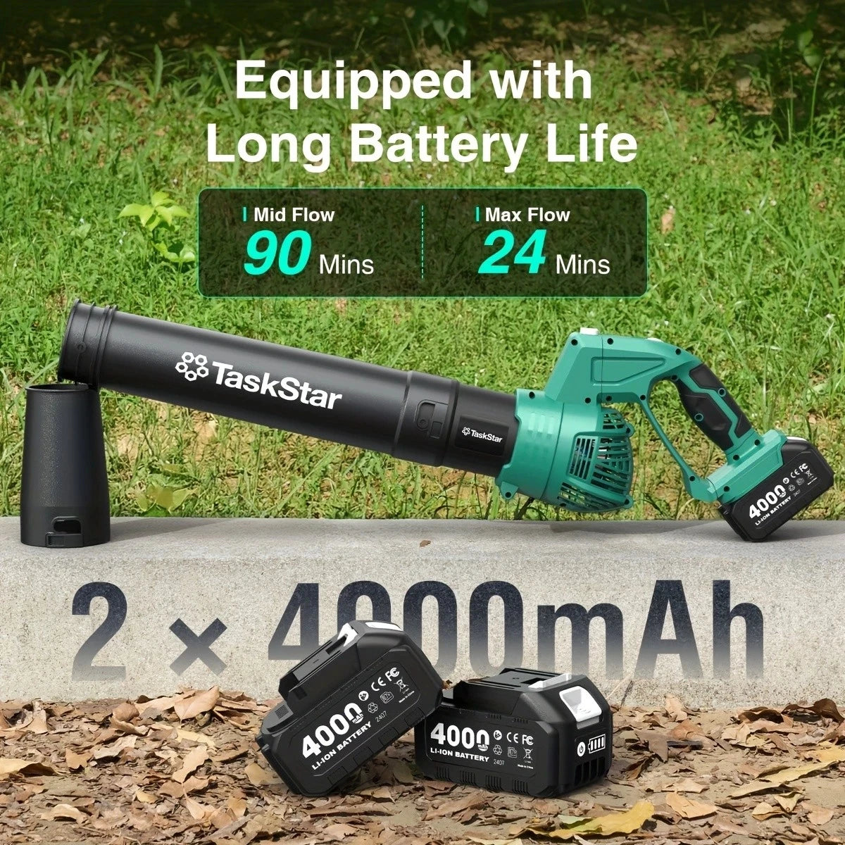TaskStar Cordless Leaf Blower Yard Leaf Removal Storm Machine 5-Speed Adjustable Blower Power Tools With 2 4000mAh Batteries