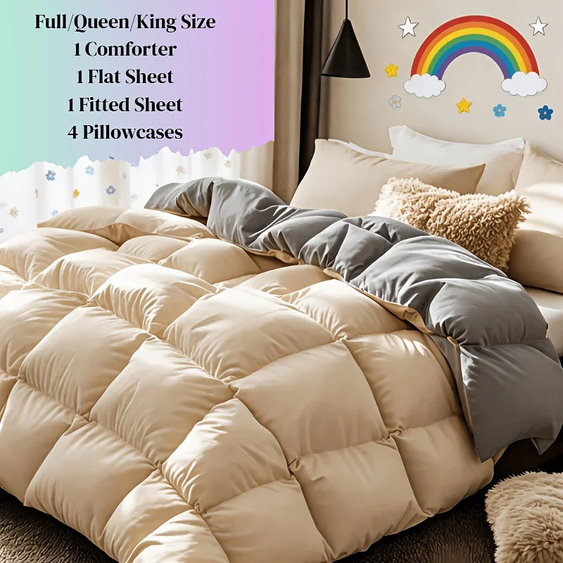 usCosybay 1pcs/2pcs/7pcs Large Comforter Set King Size, Red/Orange/Green 7pcs Luxury Cool Fitted Sheet Set with 14" Pocket, Queen Size Bed Sheet, 4pcs Large Pillow Cover, Luxury Bedding, Valentine's Day Bed In A Bag, Queen Si