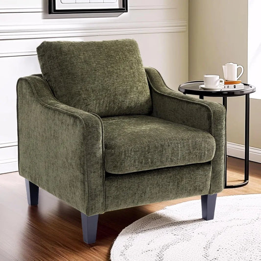 Chair for Living Room, Comfy Chenille Upholstered Armchair, Mid Century Modern Bedroom Chair for Adults, Stylish Reading Side