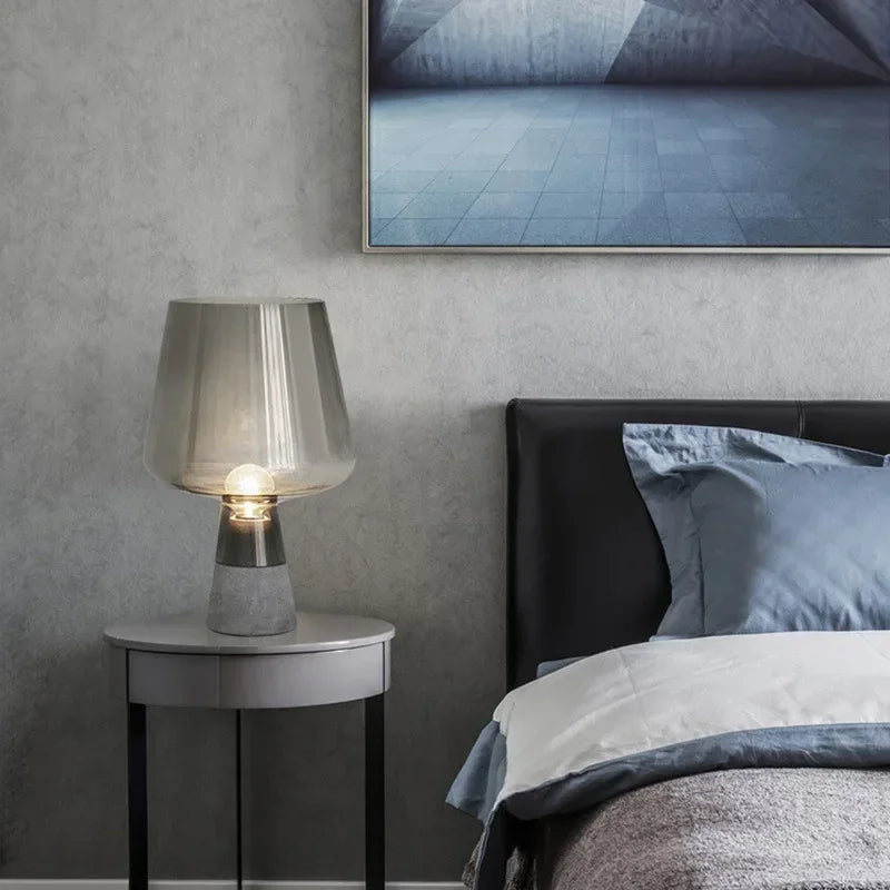Leimu Table Lamp Modern Cement Table Lights for Bedroom Living Room Bedside Decor Industrial Glass Desk Lamp