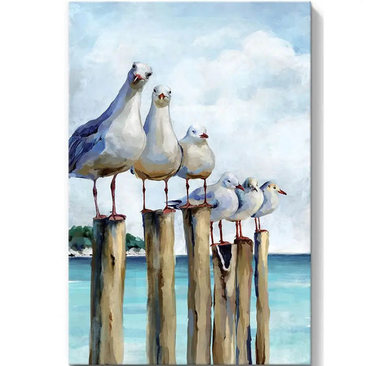 Ocean Wall Art Coastal Sea Bird Artwork Framed Prints Wall Decor Teal Beach Canvas Paintings for Bathroom Bedroom Living Room De