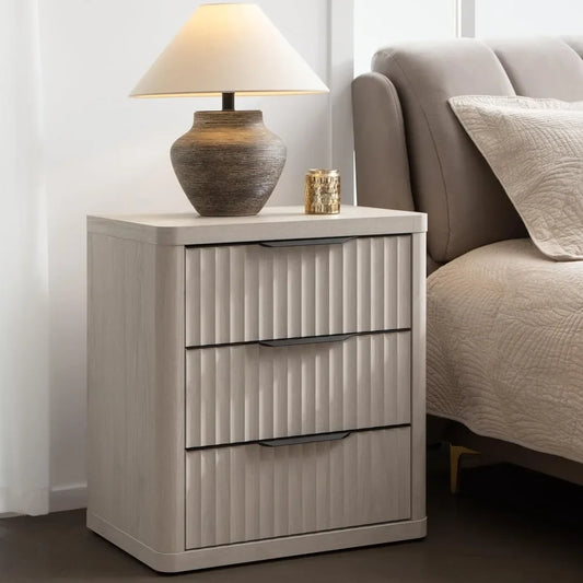 Night Stand Set of 2 Nightstands with 3 Drawers Storage Bedside Table Large Fluted Bed Side End Table Modern 25.6" Tall Wide