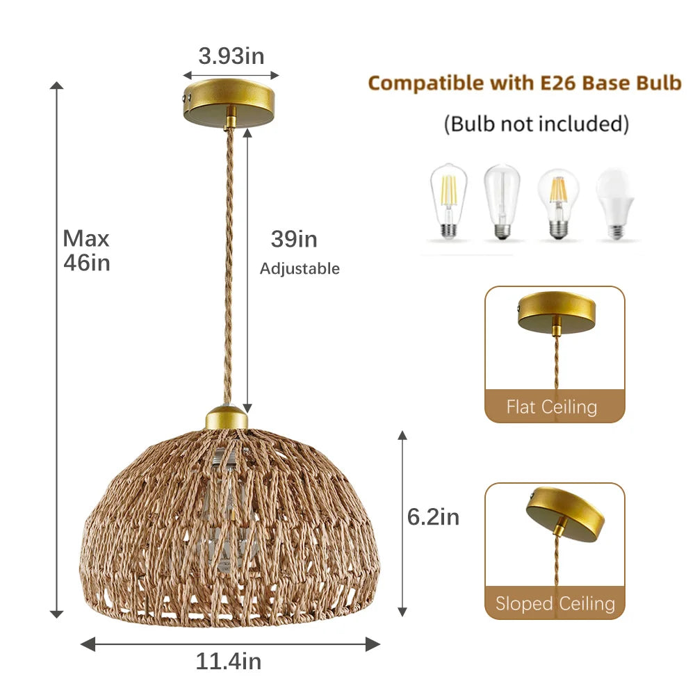 Ceiling chandelier,dining room pendant lights,E26 base,modern pendant lights,Height adjustable, Hand-Woven