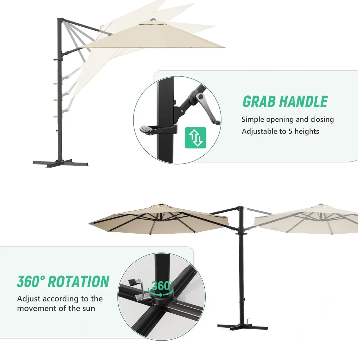 10FT Outdoor Patio Umbrella with High Pedel and 4 Gear Heights, Large Offset Market Umbrella with 360-degree, Customized