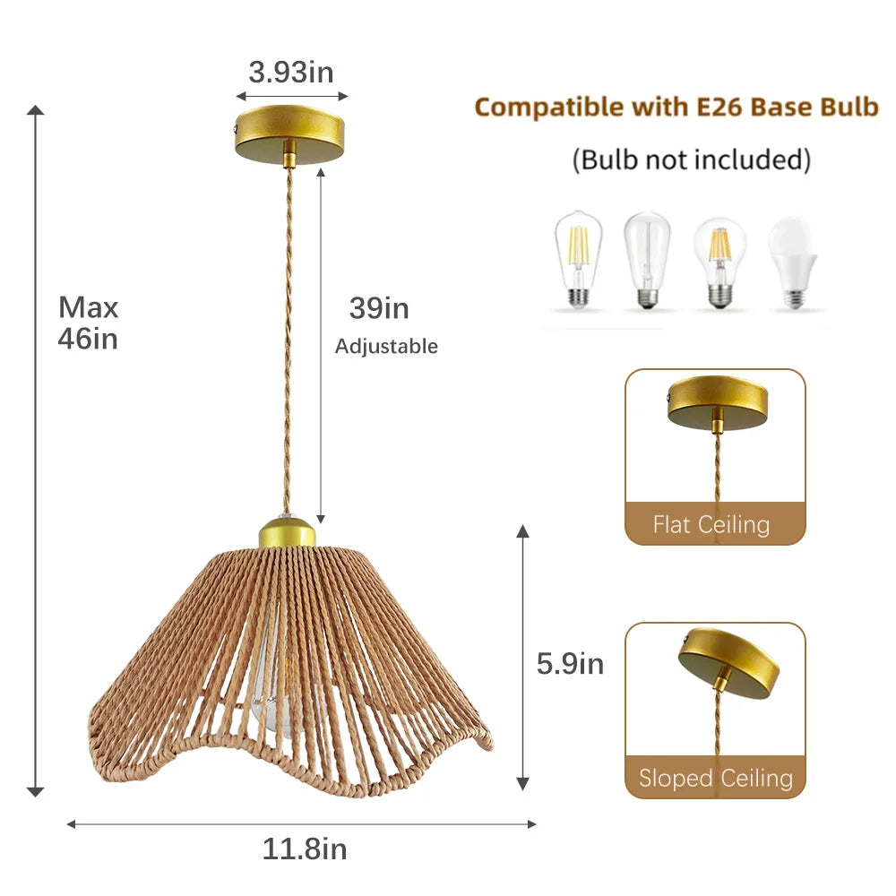 Ceiling chandelier,dining room pendant lights,E26 base,modern pendant lights,Height adjustable, Hand-Woven